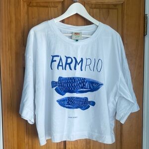 FARM Rio White Tee with Blue Fish Design